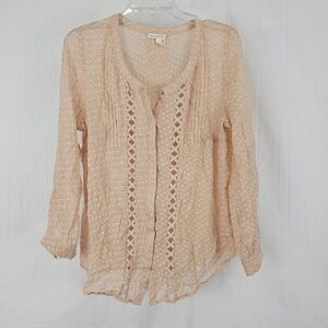Meadow Rue Anthropologie Adoria Swiss Dot Lattice Detail Silk Blend Top Size Med